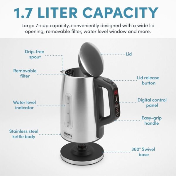 AROMA Electric Kettle Review Rapid Boil Programmable Stainless Steel AWK-1810SD