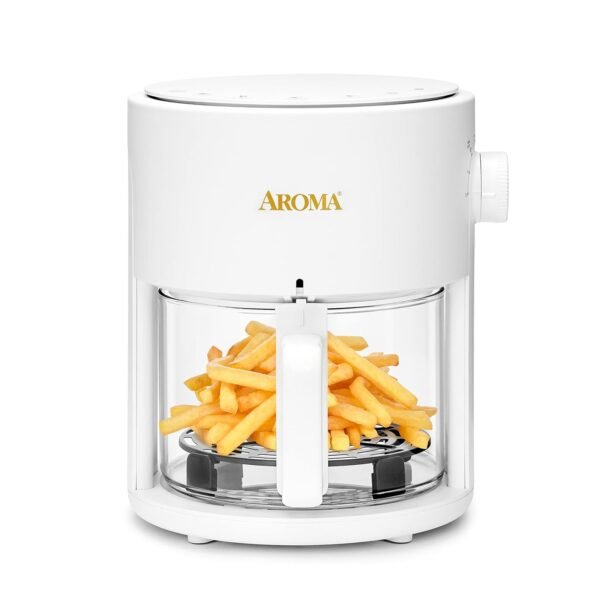 AROMA® Glass Air Fryer and Countertop Convection Oven with Powerful 360Crispy™ Technology (3 Quart), White