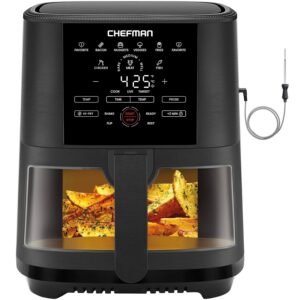 CHEFMAN 5-Quart Digital Air Fryer with Temperature Probe, 8 Customizable Cooking Presets, Large Easy-View Window, Give Your Food an Extra Crispy Finish, Nonstick Dishwasher-Safe...