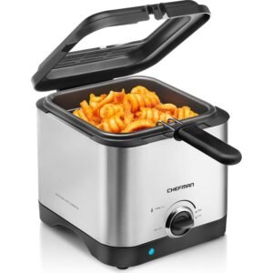 Chefman Fry Guy, The Most Compact & Convenient To Deep Fry Comfort Food, Restaurant-Style Basket With A 1.6-Quart Capacity, Easy-View Window & Adjustable Temp Control, Stainless...