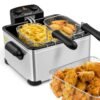 COSTWAY Deep Fryer with Basket, 5.3Qt Stainless Steel Electric Oil Fryer w/Adjustable Temperature, Timer, Lid with View Window, Professional Style, Deep Fryer Pot for Home Use,...
