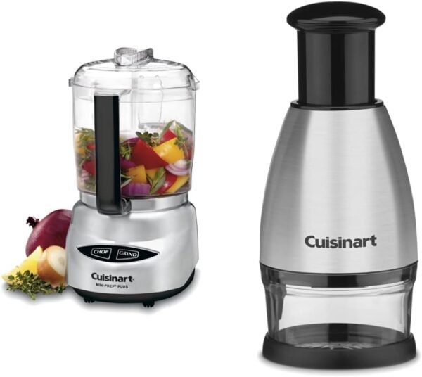 Cuisinart Mini Prep Plus Food Processor, 4 Cup, Brushed Stainless & CTG-00-SCHP Chopper, 8.2" x 3.9" x 3.9", Stainless Steel/Black Cuisinart Mini Prep Plus Food Processor, 4 Cup, Brushed Stainless & CTG-00-SCHP Chopper, 8.2" x 3.9" x 3.9", Stainless Steel/Black
