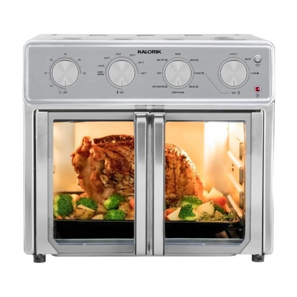 Kalorik MAXX Air Fryer Oven, 26 Quart 9-in-1 Countertop Toaster Oven and Air Fryer Combo - Fry, Bake, Roast, Rotisserie, & More, Large Glass French Doors & 7 Accessories,...
