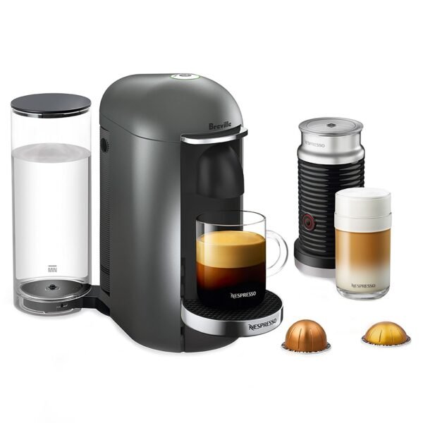 Nespresso Vertuo Plus Deluxe Coffee and Espresso Maker by Breville, Titan with Aeroccino Milk Frother