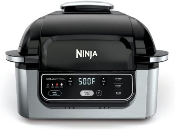 Ninja AG300 4-in-1 Indoor Grill with 4-Quart Air Fryer with Roast, Bake, and Cyclonic Grilling Technology