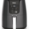 Ninja Air Fryer, 1550-Watt Programmable Base for Air Frying, Roasting, Reheating & Dehydrating with 4-Quart Ceramic Coated Basket (AF101), Black/Gray (Renewed)