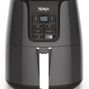 Ninja Air Fryer, 1550-Watt Programmable Base for Air Frying, Roasting, Reheating & Dehydrating with 4-Quart Ceramic Coated Basket (AF101), Black/Gray (Renewed)