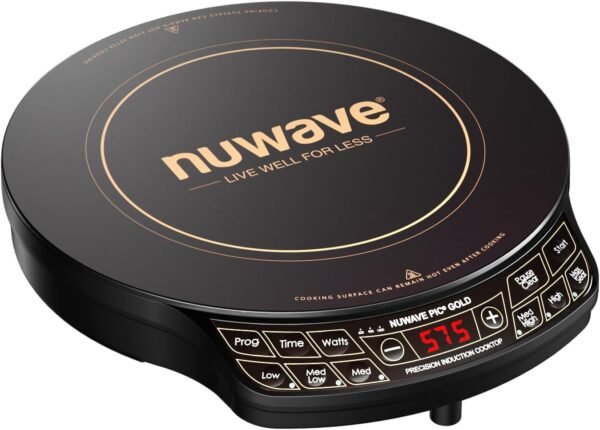 Nuwave Precision Induction Cooktop Gold, 12” Shatter-Proof Ceramic Glass Surface, Large 8” Heating Coil, Portable, 51Temp Settings 100°F to 575°F, 3 Wattage Settings 600, 900,...