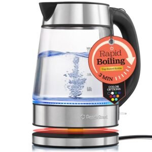 Speed-Boil Electric Kettle For Coffee & Tea - 1.7L Water Boiler 1500W, Borosilicate Glass, Easy Clean Wide Opening, Auto Shut-Off, Cool Touch Handle, LED Light. 360° Rotation,...