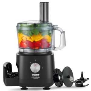 VEVOR Food Processor, 9-Cup Small Vegetable Chopper, 600W Dual-Speed Electric Meat Processor, 10 Blades & Discs, Built-in Blade Storage, Large Feed Chute & Pusher - Efficient...