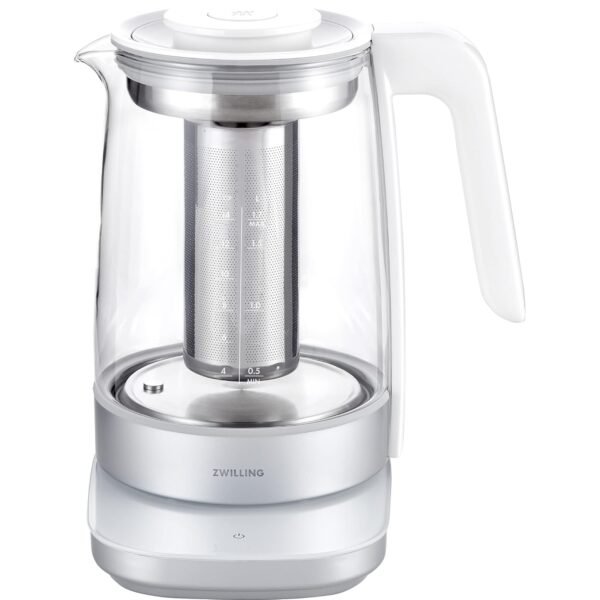 ZWILLING Enfinigy Glass Kettle 1.7L, Tea Kettle, 6 Preset Temps for the Perfect Cup, Tea Timer, Silver